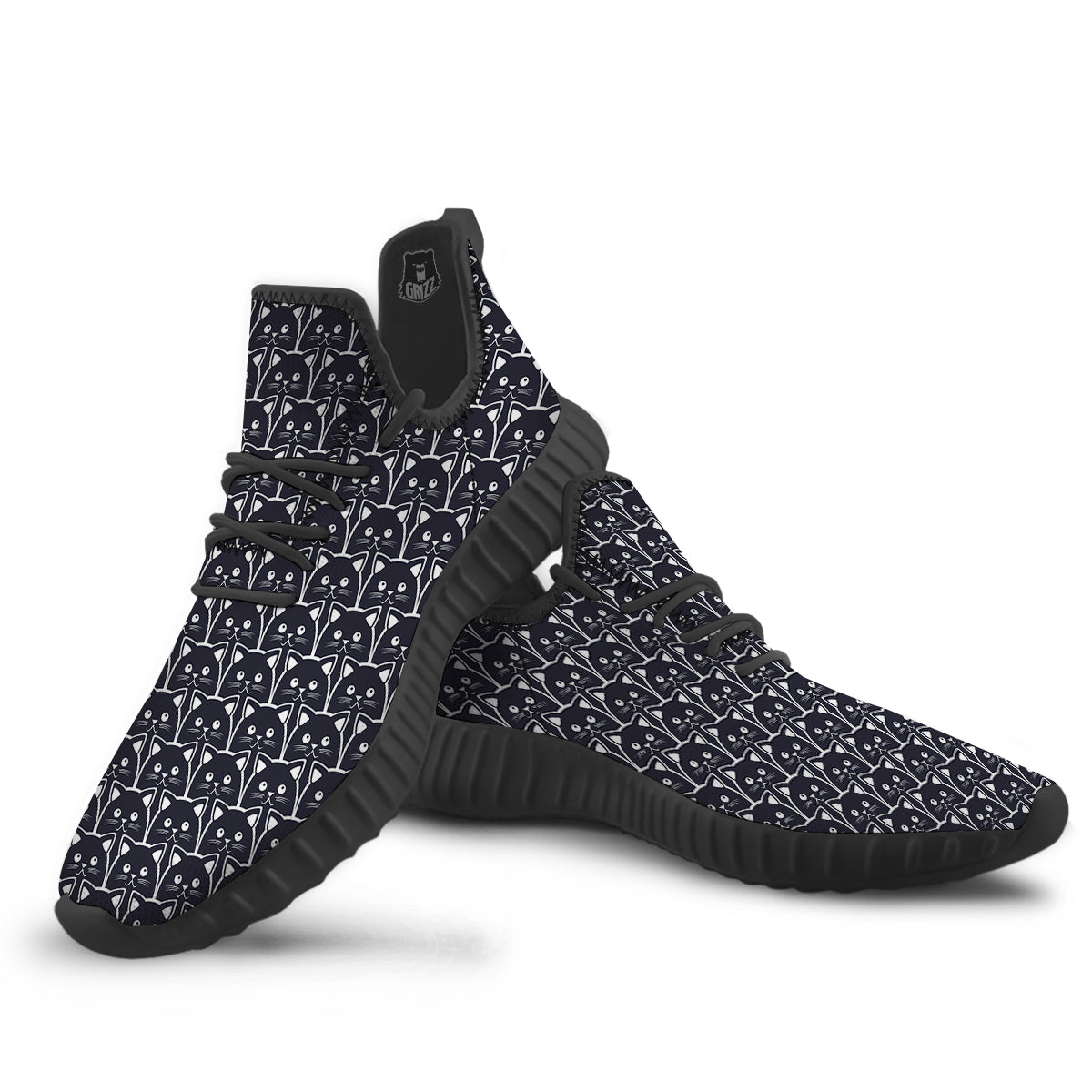 Cute Black Cat Print Pattern Black Walking Shoes-grizzshop