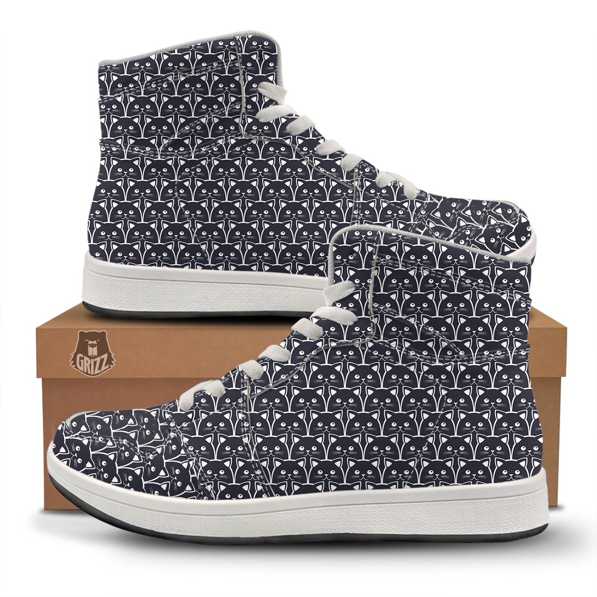 Cute Black Cat Print Pattern High Top Sneakers-grizzshop