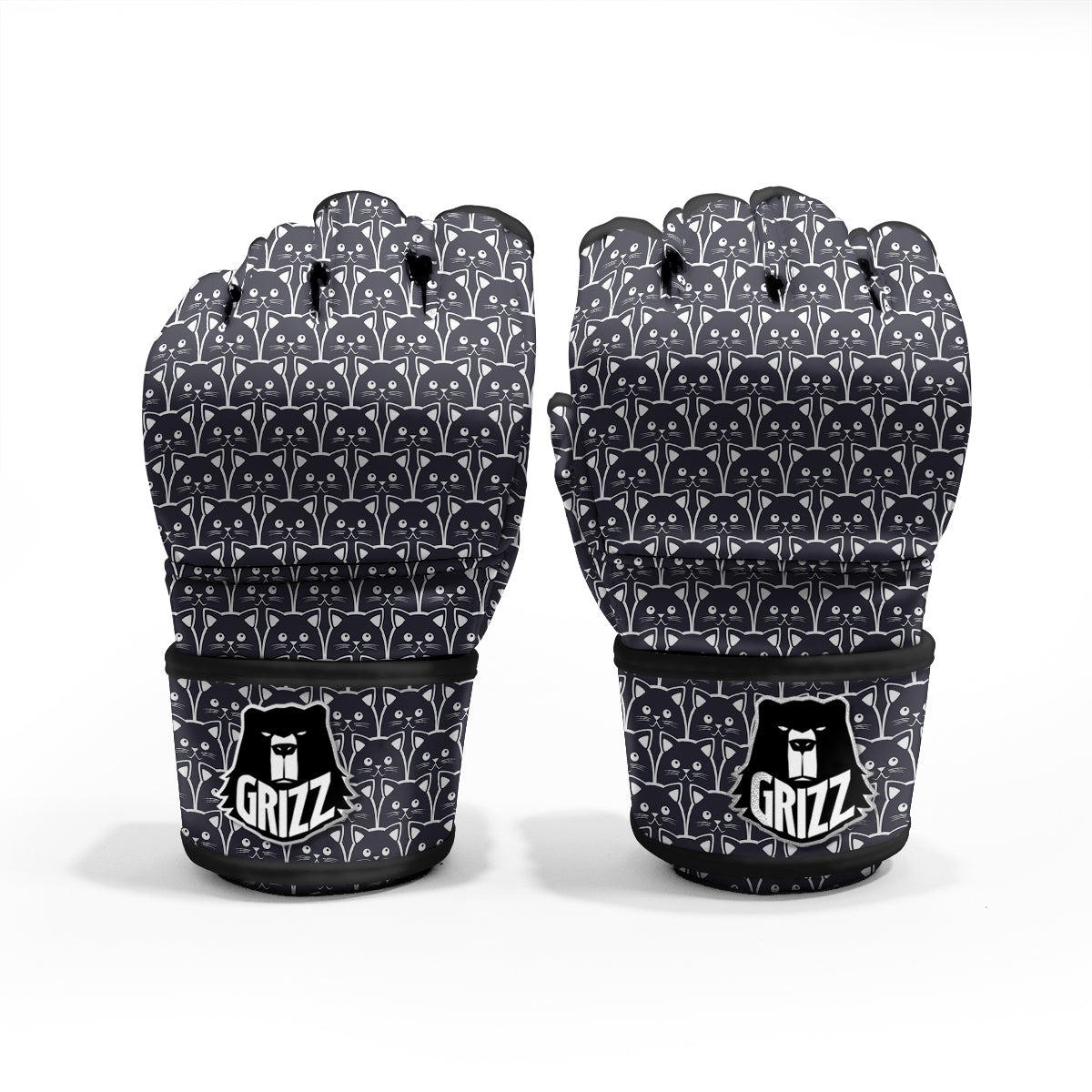 Cute Black Cat Print Pattern MMA Gloves-grizzshop