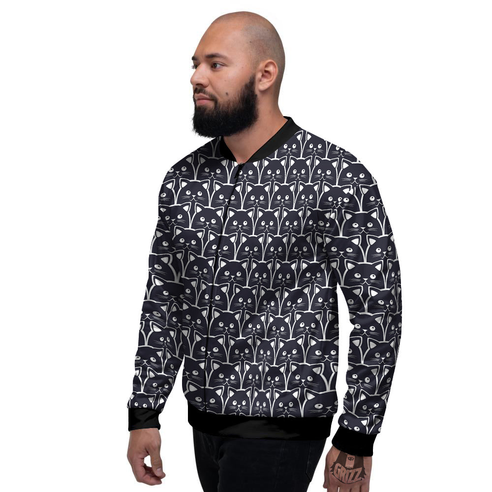 Cute Black Cat Print Pattern Men's Bomber Jacket-grizzshop