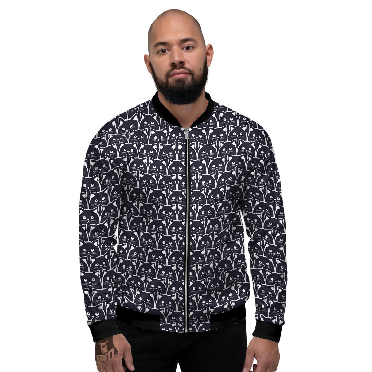 Cute Black Cat Print Pattern Men's Bomber Jacket-grizzshop