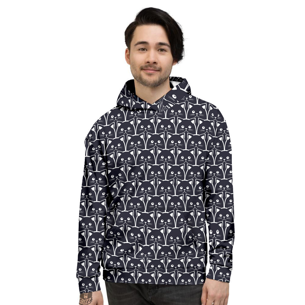 Cute Black Cat Print Pattern Men's Hoodie-grizzshop