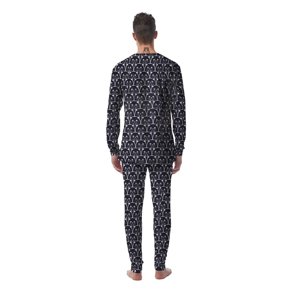 Cute Black Cat Print Pattern Men's Pajamas-grizzshop