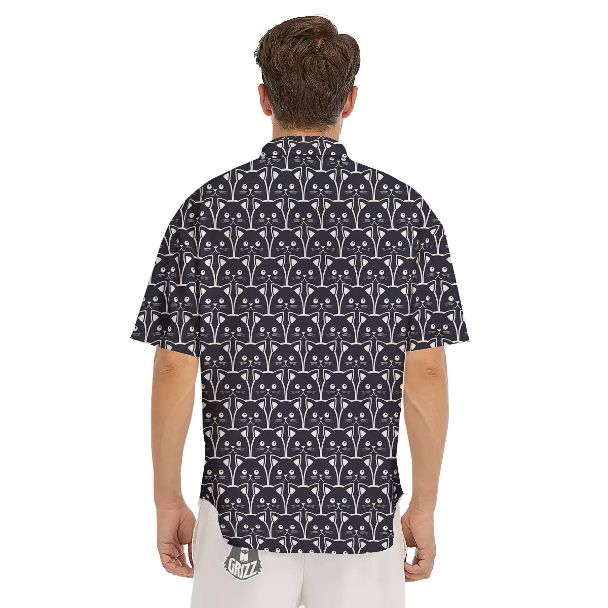 Cute Black Cat Print Pattern Men's Short Sleeve Shirts-grizzshop