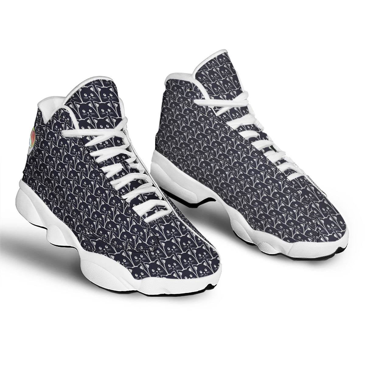 Cute Black Cat Print Pattern White Basketball Shoes-grizzshop