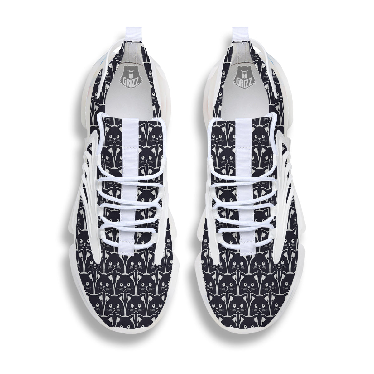 Cute Black Cat Print Pattern White Gym Shoes-grizzshop