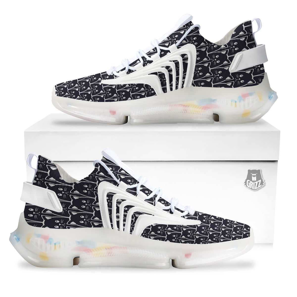 Cute Black Cat Print Pattern White Gym Shoes-grizzshop