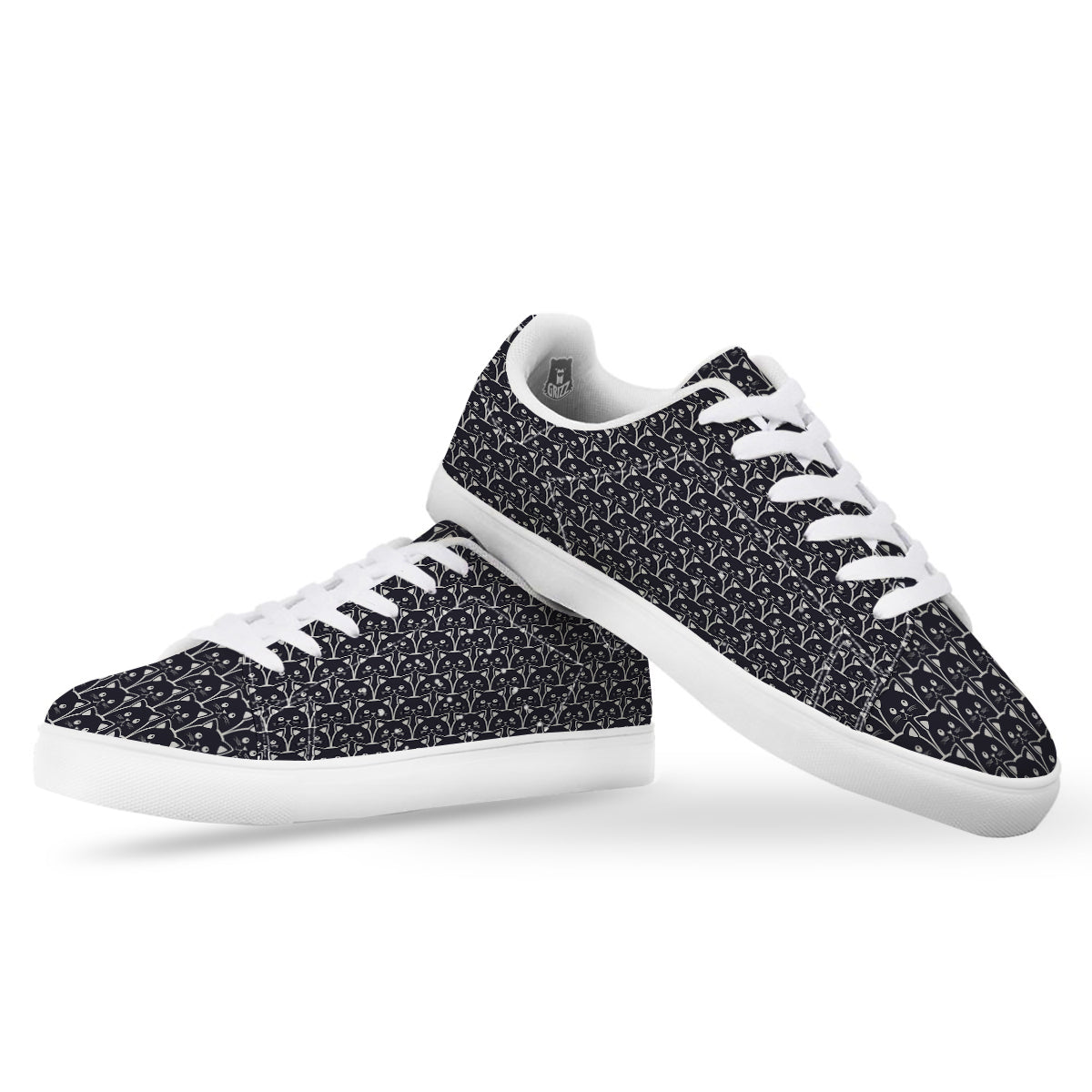 Cute Black Cat Print Pattern White Low Top Sneakers-grizzshop