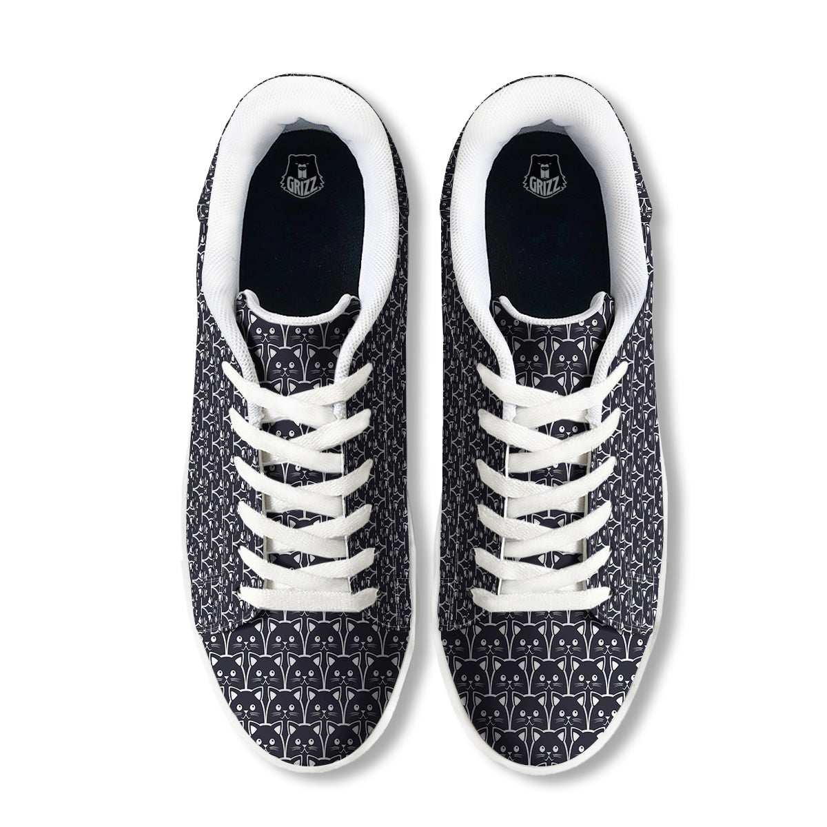 Cute Black Cat Print Pattern White Low Top Sneakers-grizzshop
