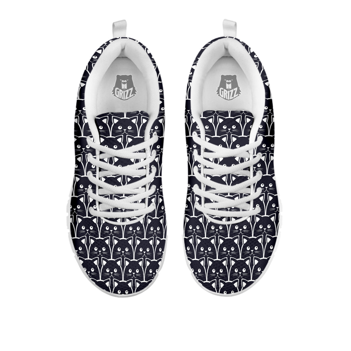 Cute Black Cat Print Pattern White Sneaker-grizzshop