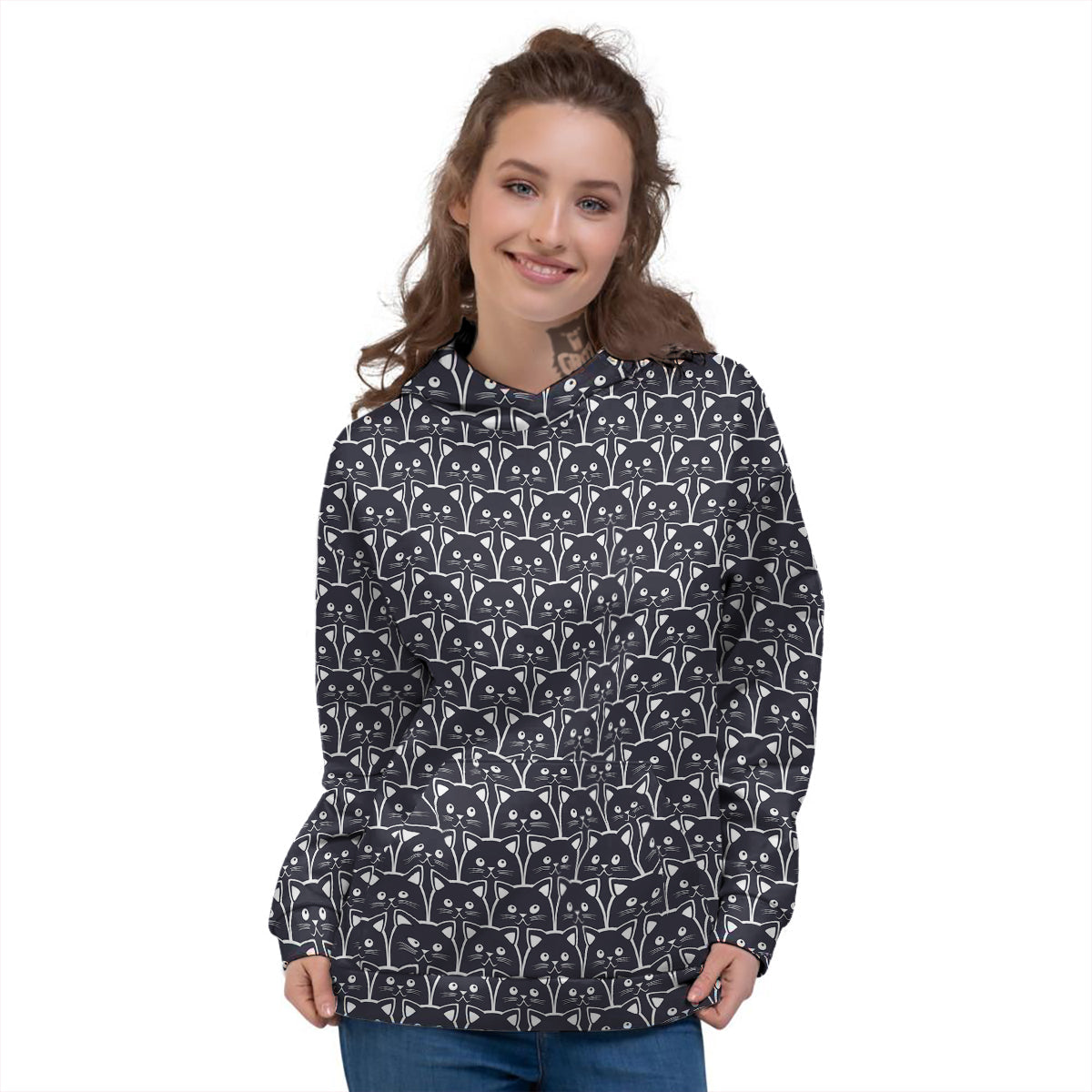 Cute Black Cat Print Pattern Women's Hoodie-grizzshop