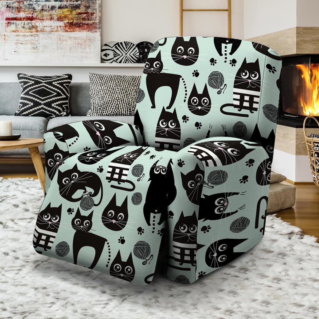 Cute Black Cat Print Recliner Cover-grizzshop