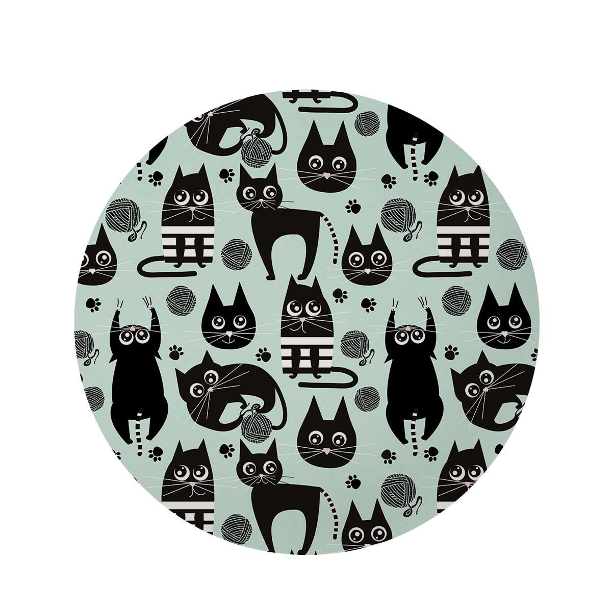 Cute Black Cat Print Round Rug-grizzshop