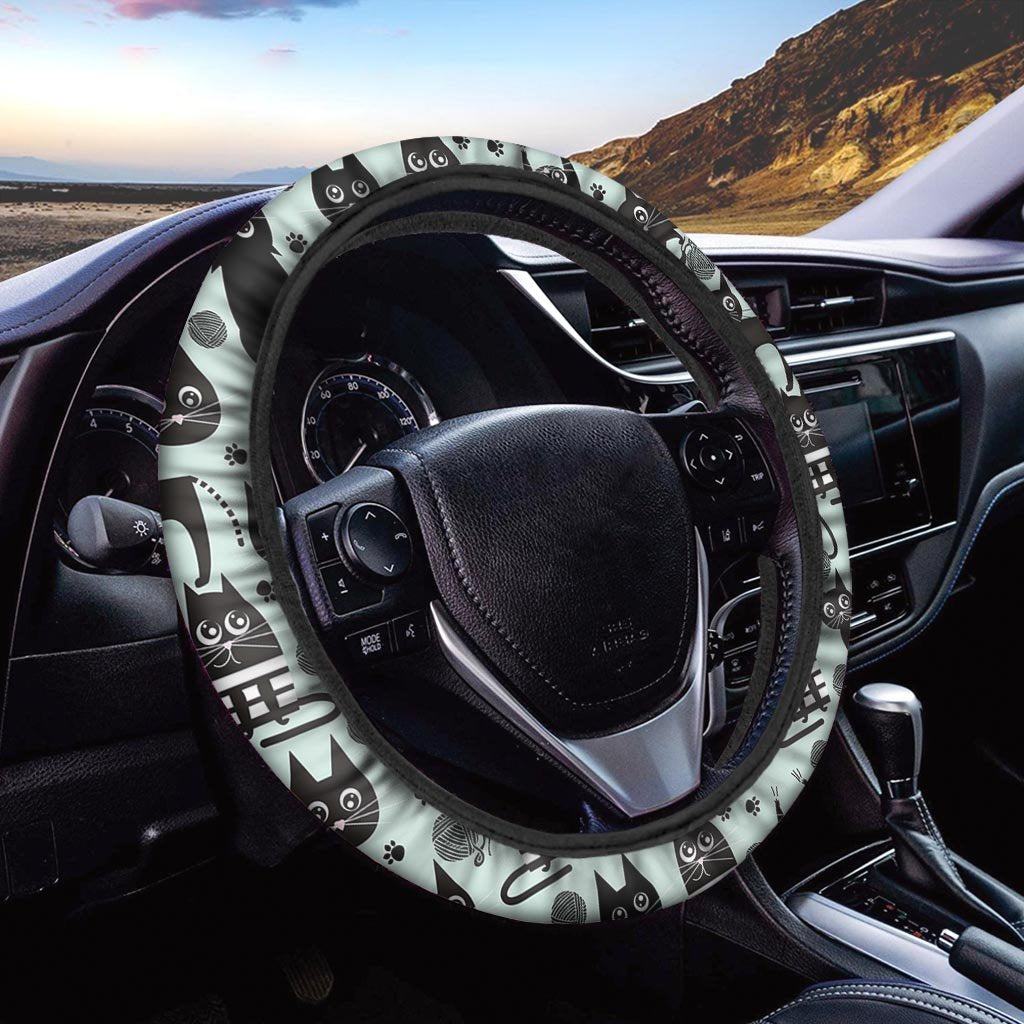 Cute Black Cat Print Steering Wheel Cover-grizzshop