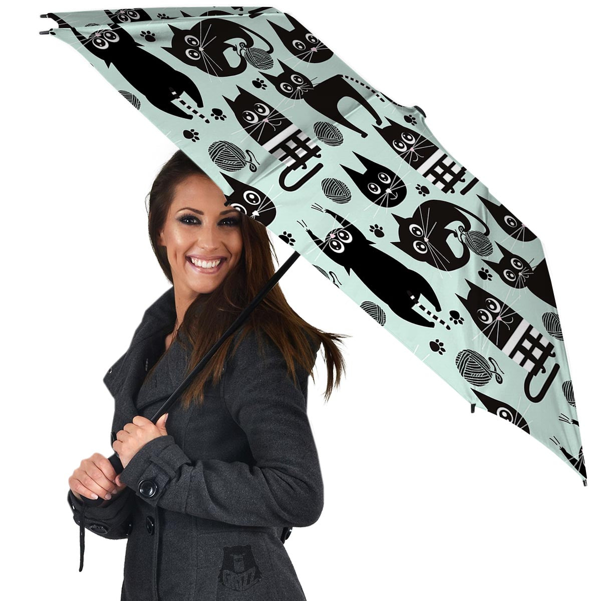 Cute Black Cat Print Umbrella-grizzshop