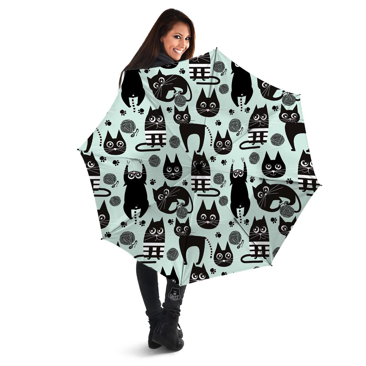 Cute Black Cat Print Umbrella-grizzshop