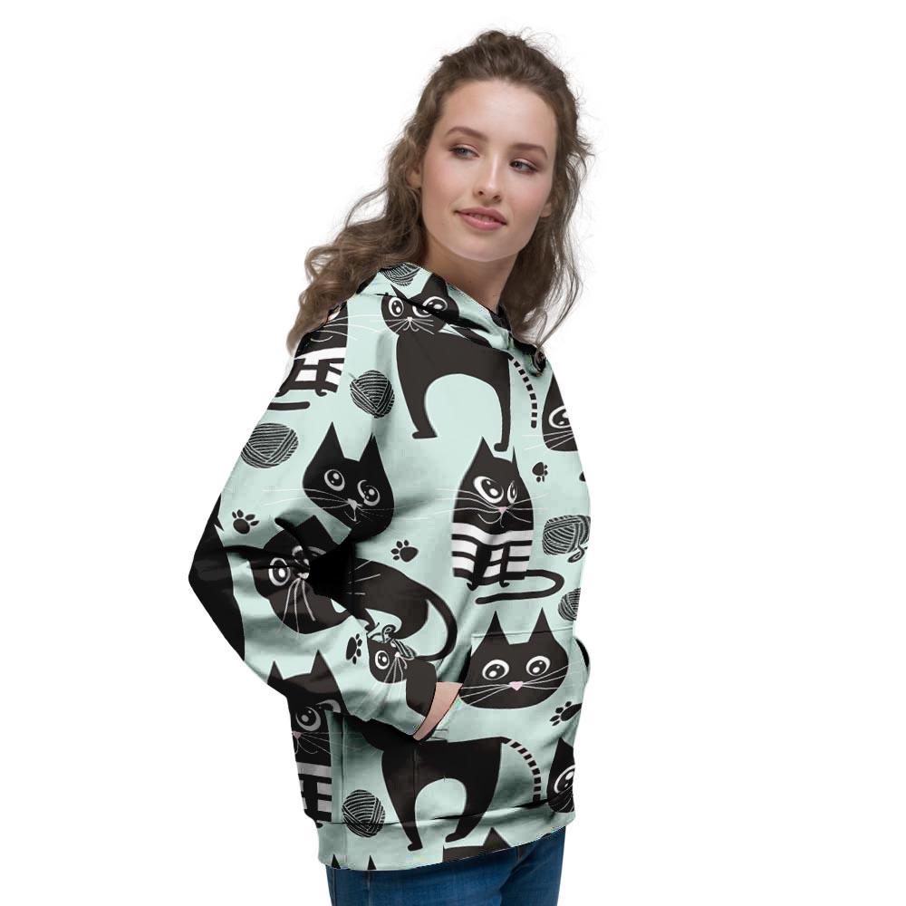 Cute Black Cat Print Women's Hoodie-grizzshop