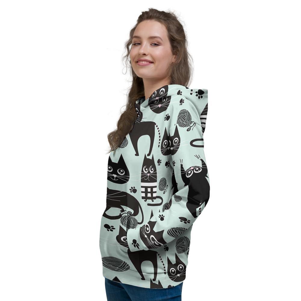 Cute Black Cat Print Women's Hoodie-grizzshop