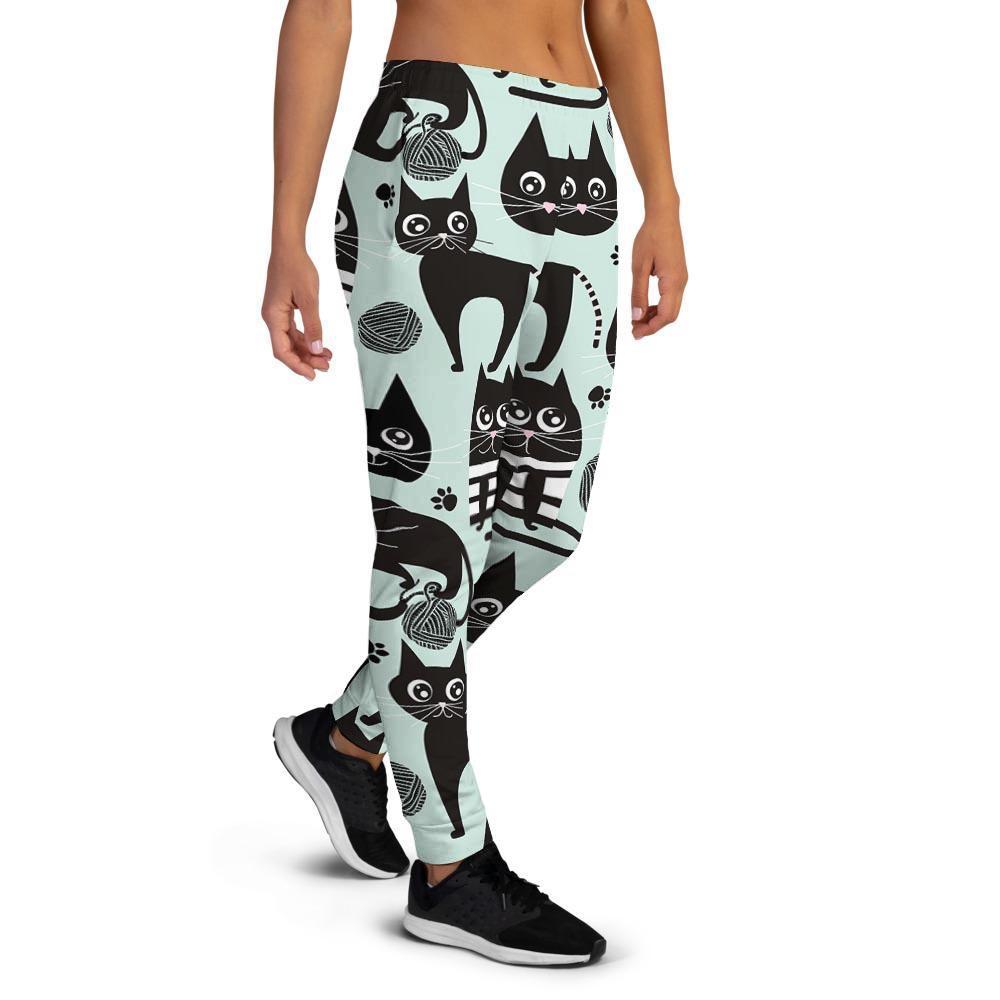 Cute Black Cat Print Women's Joggers-grizzshop