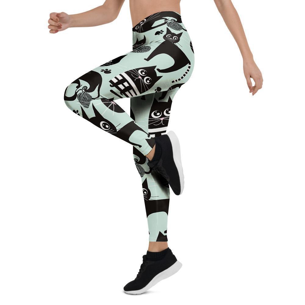 Cute Black Cat Print Women's Leggings-grizzshop