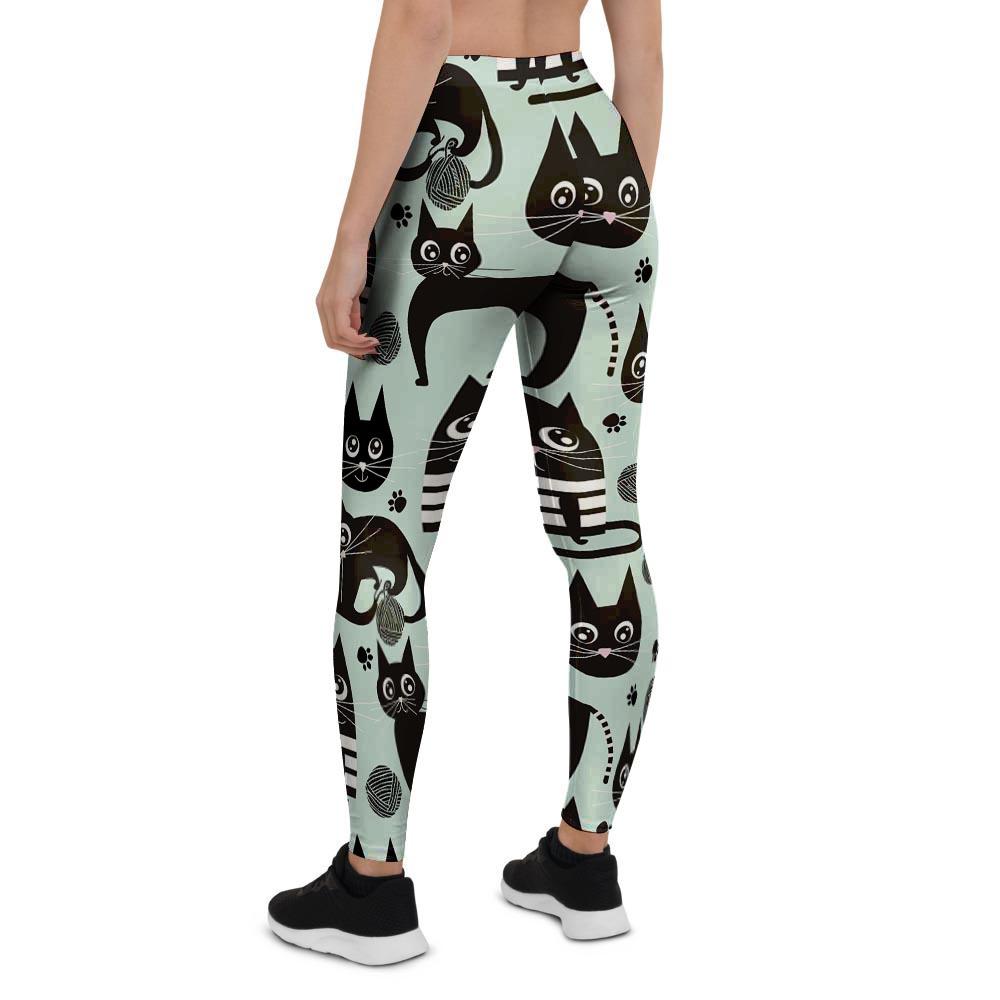 Cute Black Cat Print Women's Leggings-grizzshop