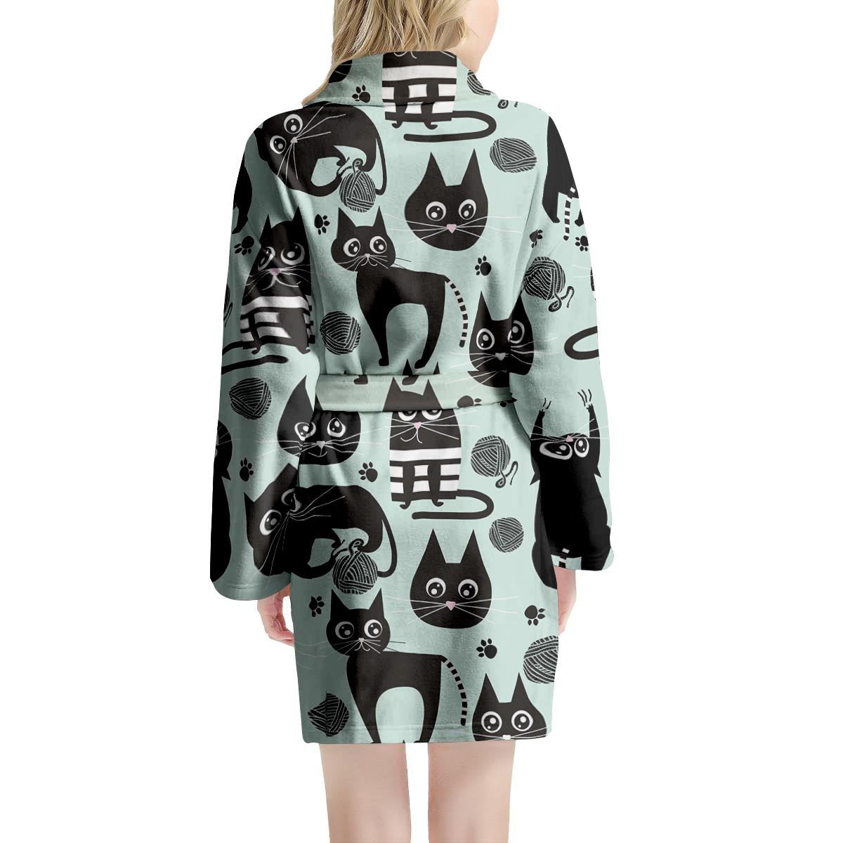 Cute Black Cat Print Women's Robe-grizzshop