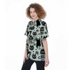 Cute Black Cat Print Women's Short Sleeve Shirts-grizzshop