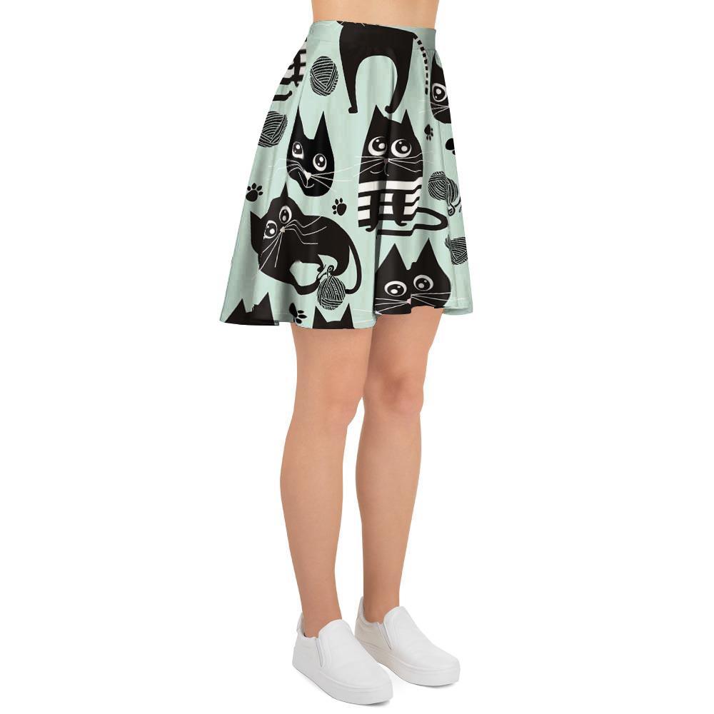 Cute Black Cat Print Women's Skirt-grizzshop
