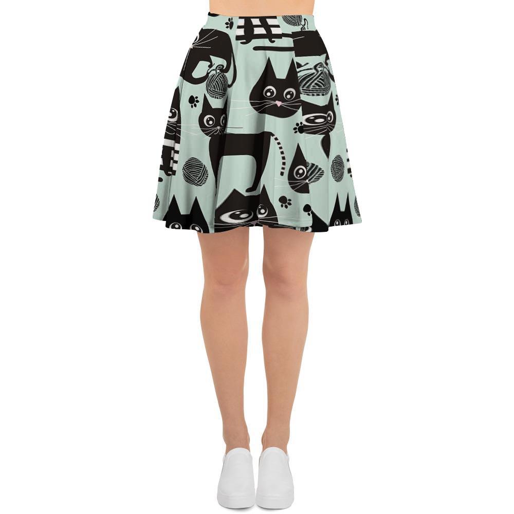 Cute Black Cat Print Women's Skirt-grizzshop