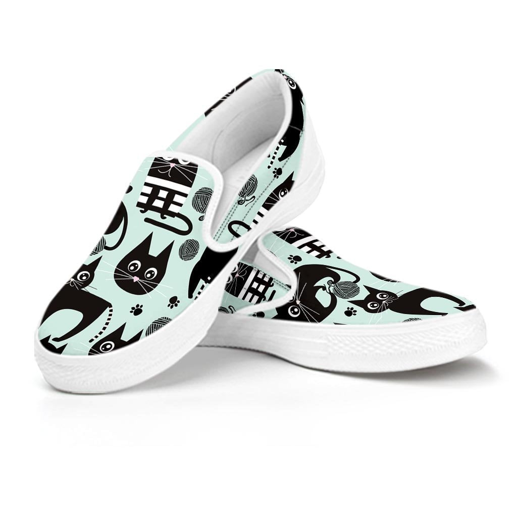 Cute Black Cat Print Women's Slip On Sneakers-grizzshop