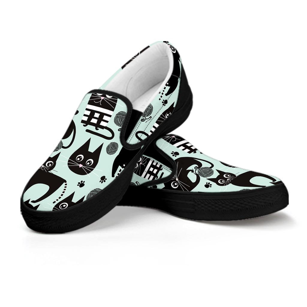 Cute Black Cat Print Women's Slip On Sneakers-grizzshop