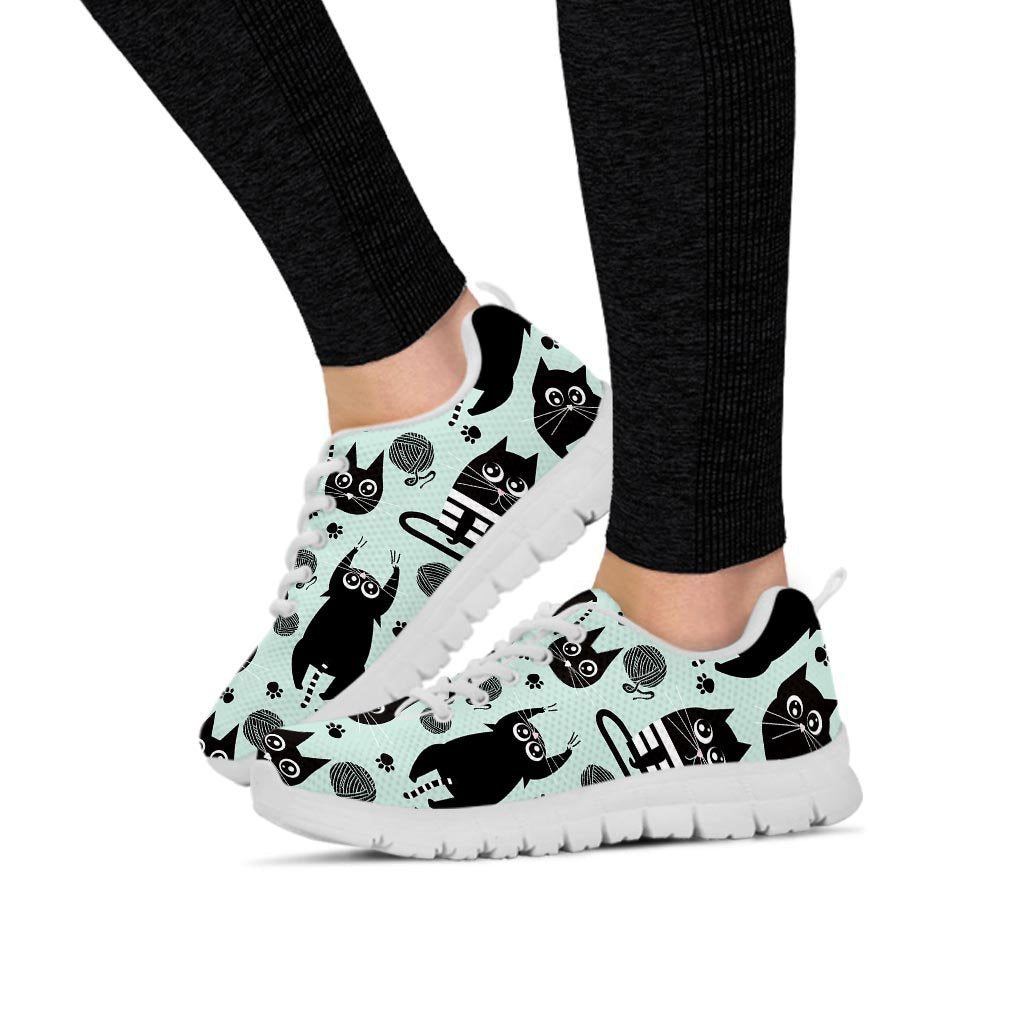 Cute Black Cat Print Women's Sneakers-grizzshop