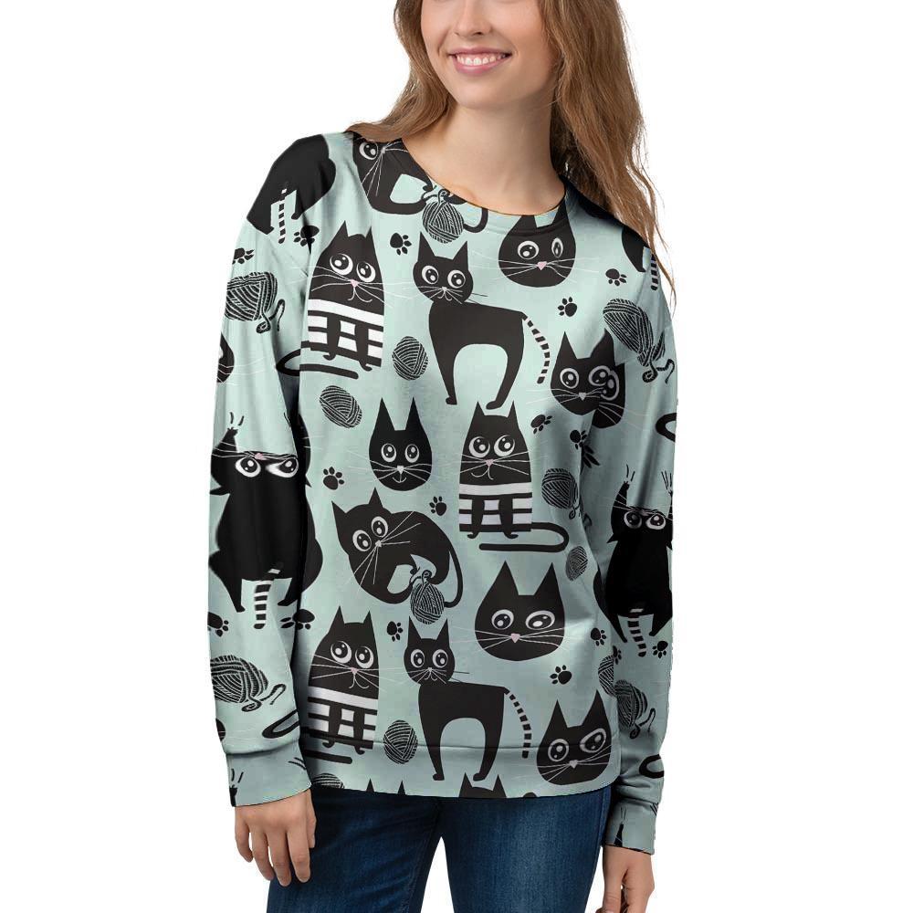 Cute Black Cat Print Women's Sweatshirt-grizzshop