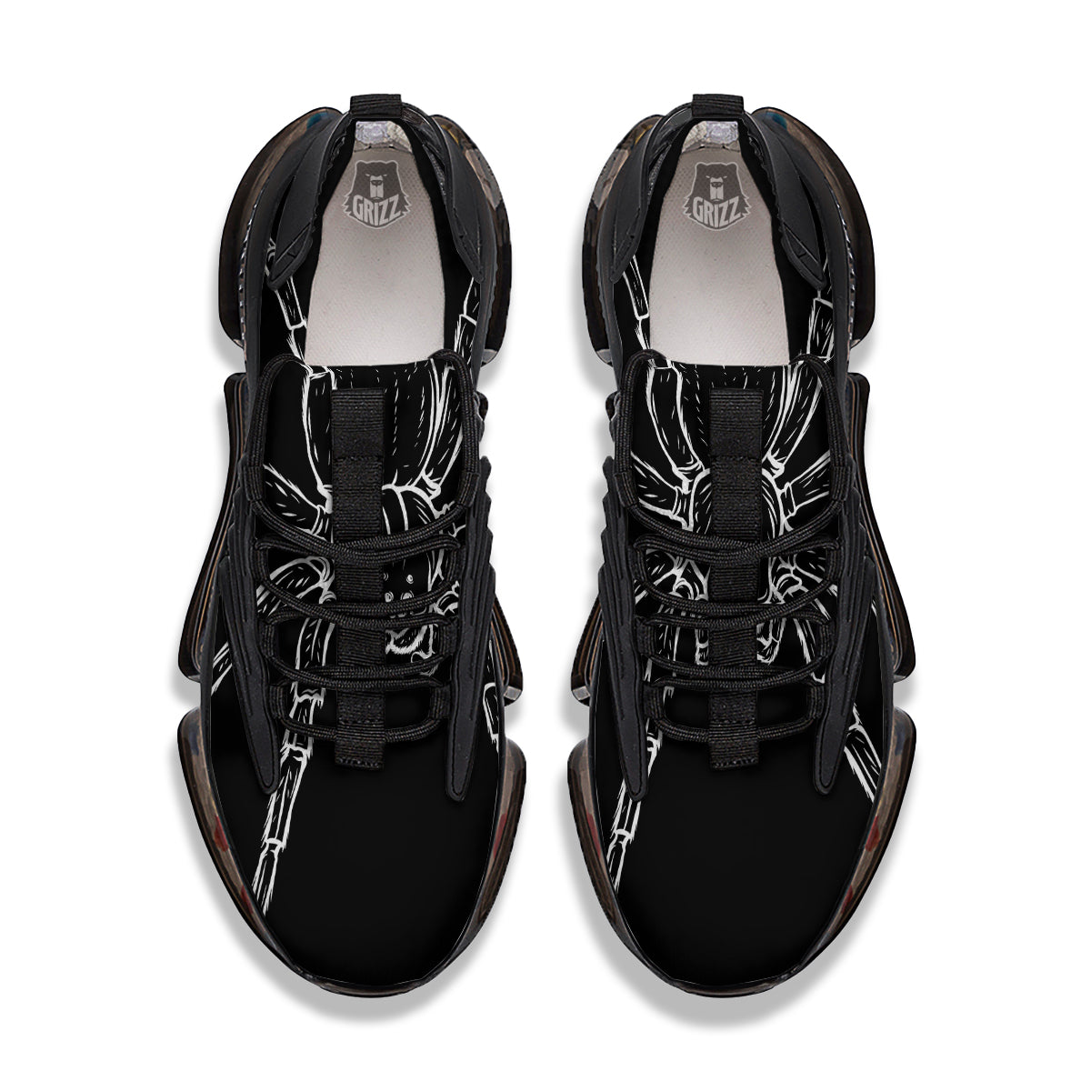 Cute Black White Spider Cartoon Print Black Gym Shoes-grizzshop