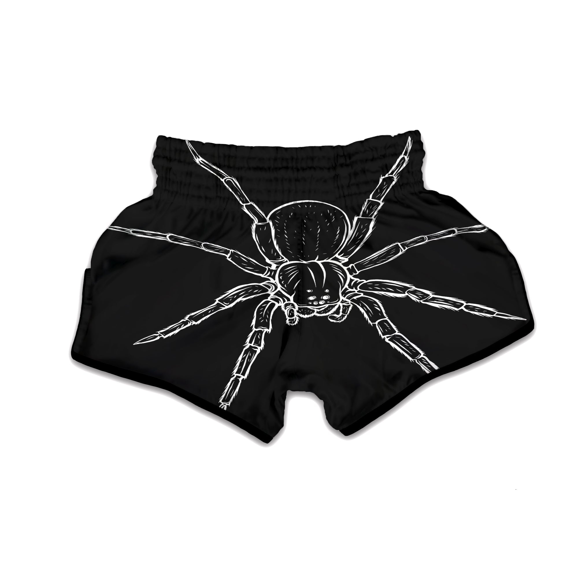 Cute Black White Spider Cartoon Print Muay Thai Boxing Shorts-grizzshop