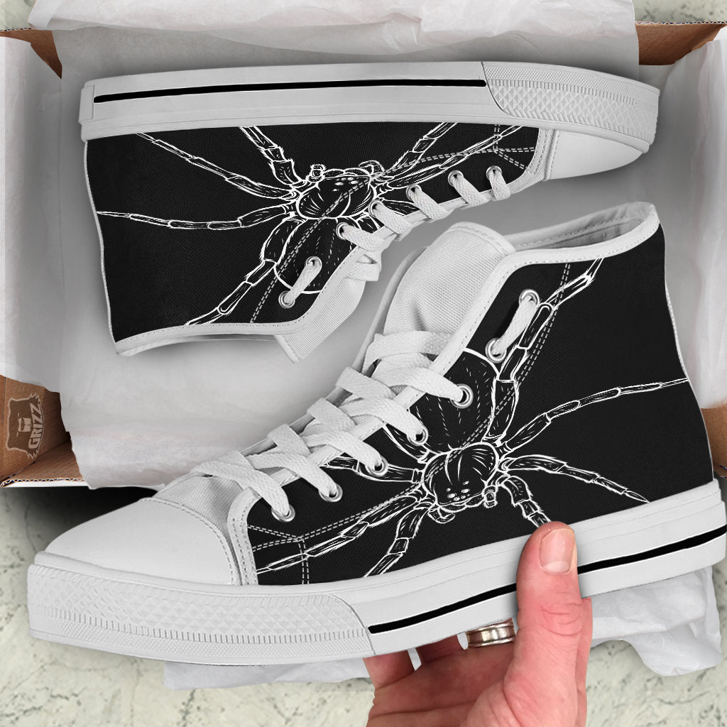 Cute Black White Spider Cartoon Print White High Top Shoes-grizzshop