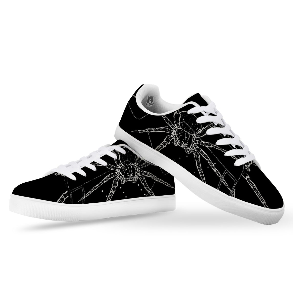 Cute Black White Spider Cartoon Print White Low Top Sneakers-grizzshop