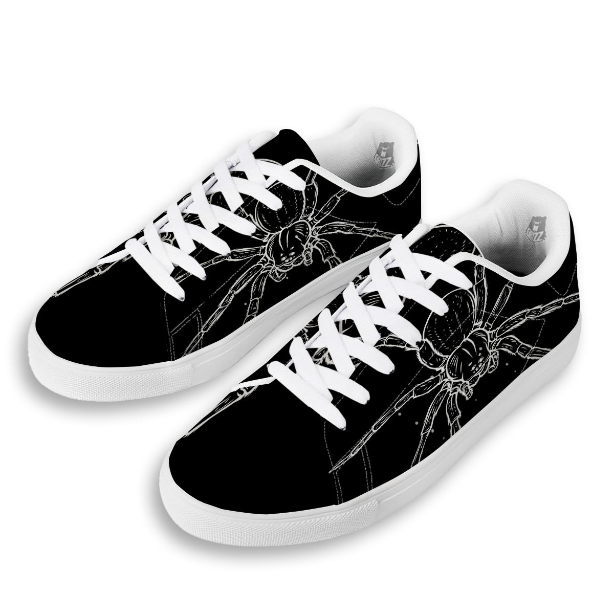 Cute Black White Spider Cartoon Print White Low Top Sneakers-grizzshop