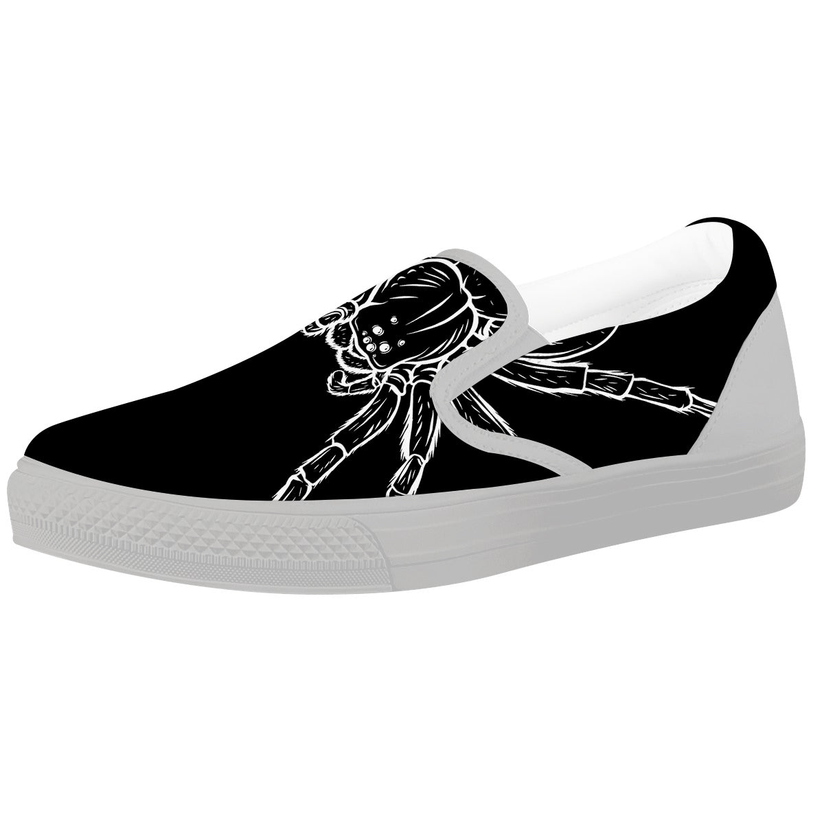 Cute Black White Spider Cartoon Print White Slip On Shoes-grizzshop