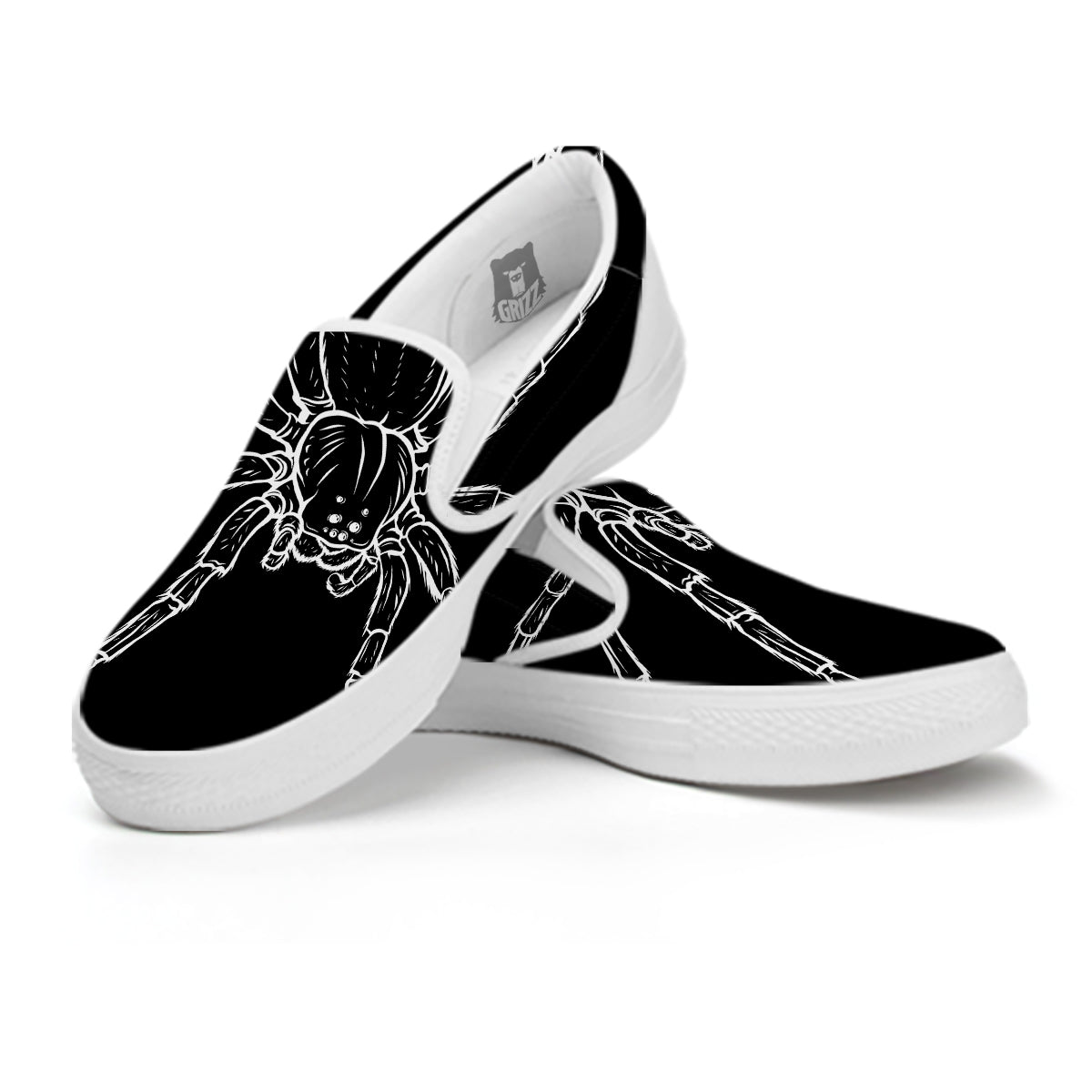 Cute Black White Spider Cartoon Print White Slip On Shoes-grizzshop
