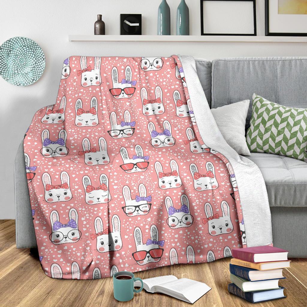 Cute Bunny Rabbit Pattern Print Blanket-grizzshop