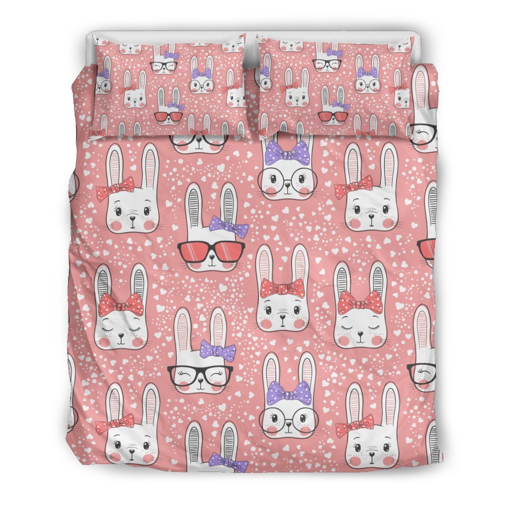 Cute Bunny Rabbit Pattern Print Duvet Cover Bedding Set-grizzshop