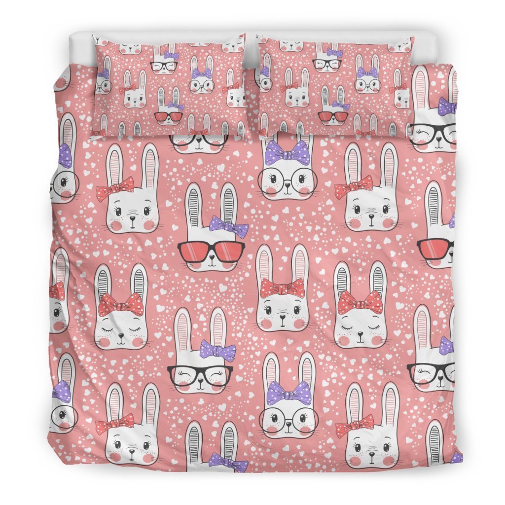 Cute Bunny Rabbit Pattern Print Duvet Cover Bedding Set-grizzshop