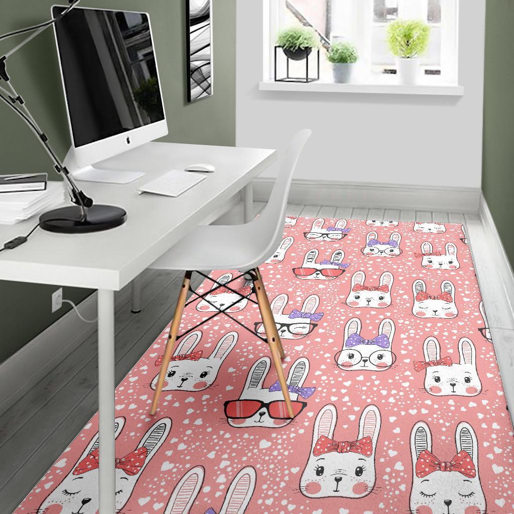 Cute Bunny Rabbit Pattern Print Floor Mat-grizzshop