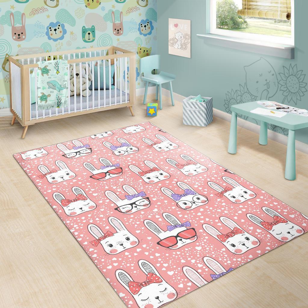 Cute Bunny Rabbit Pattern Print Floor Mat-grizzshop