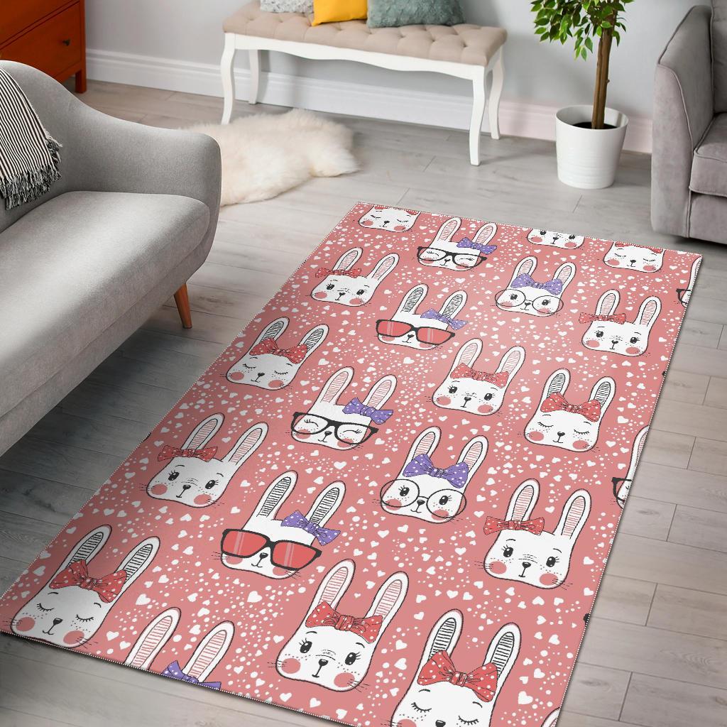 Cute Bunny Rabbit Pattern Print Floor Mat-grizzshop