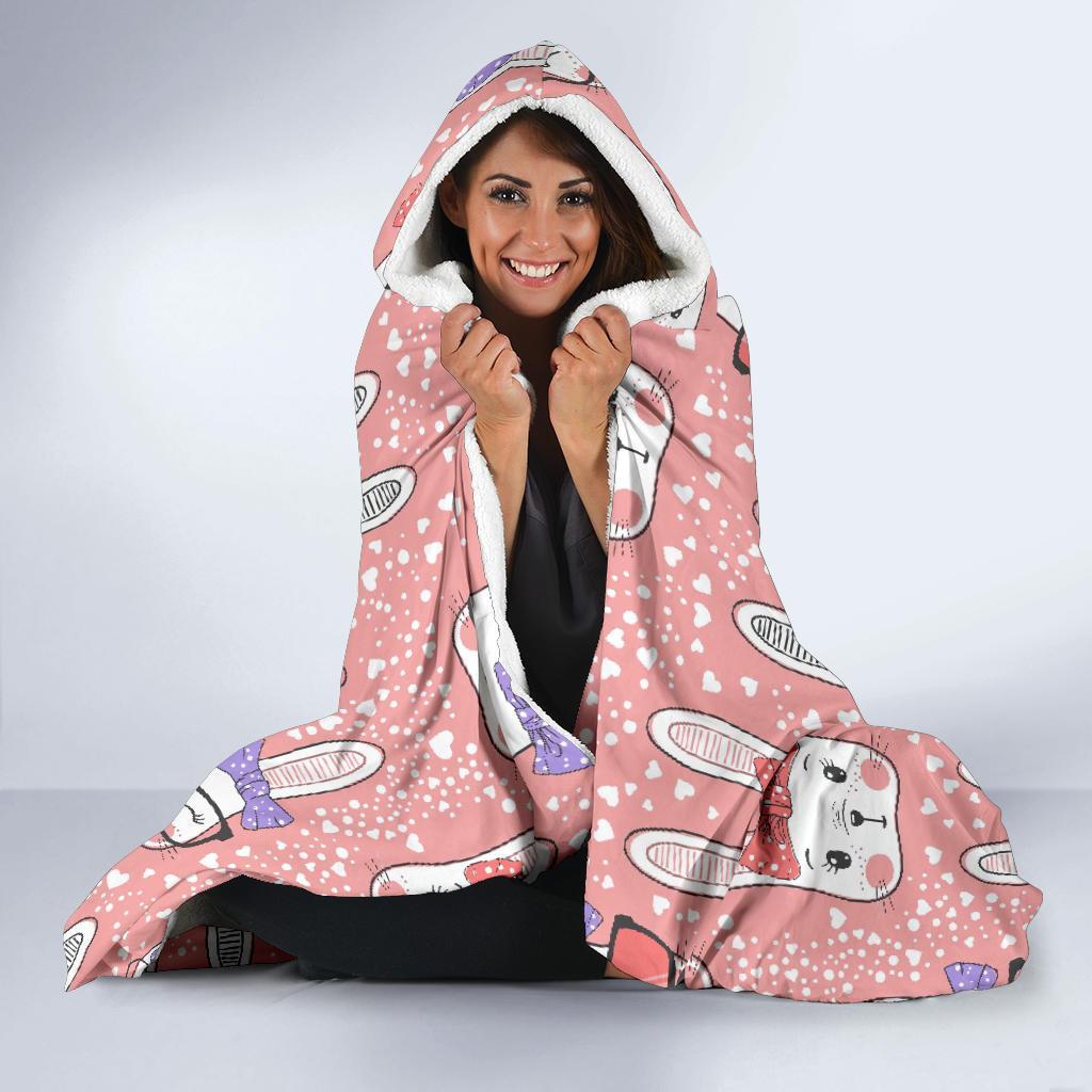 Cute Bunny Rabbit Pattern Print Hooded Blanket-grizzshop