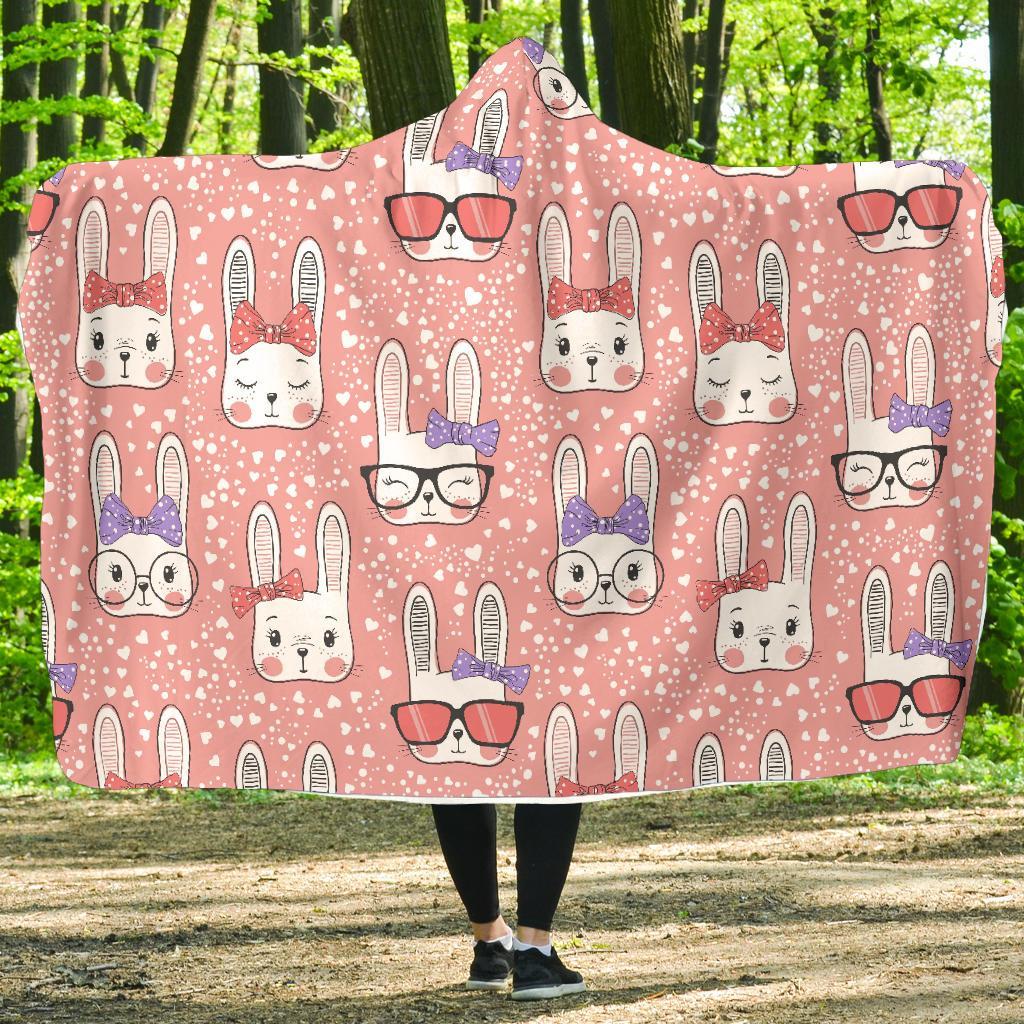 Cute Bunny Rabbit Pattern Print Hooded Blanket-grizzshop