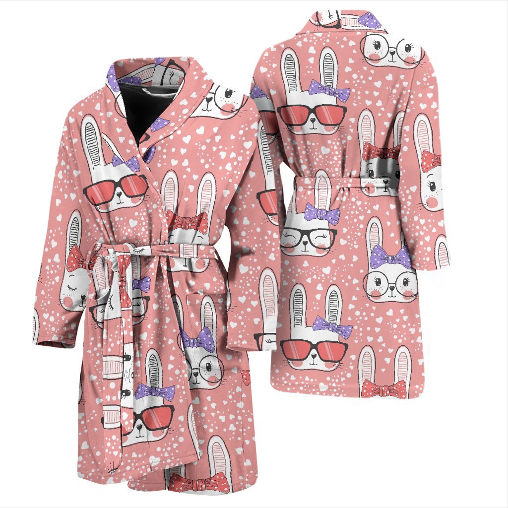 Cute Bunny Rabbit Pattern Print Men Long Robe-grizzshop