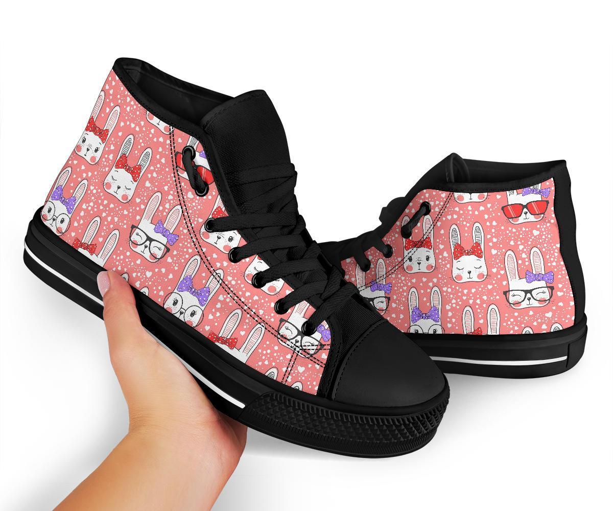 Cute Bunny Rabbit Pattern Print Men Women's High Top Shoes-grizzshop